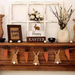 DAMAI Wholesale Easter Wooden Block Rabbit Table Decor Rustic Farmhouse Tiered Tray Supplies for Home Kitchen Tabletop Accents - Product Image 1