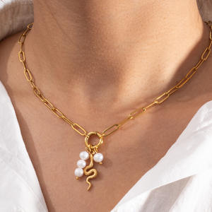 Collar con colgante elegante de acero inoxidable con cierre de presión, collar con colgante, cadena de clavícula, joyería de moda - Product Image 2