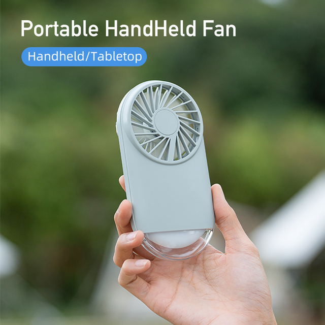 Portable Pocket Fan LED Light Mini Handheld Cooling Fan USB Rechargeable Lightweight Plastic English Outdoor Travel Office Daily