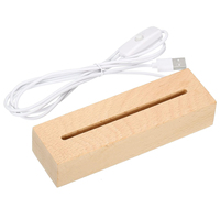 Base lumineuse LED rectangulaire en bois alimentée par USB, lumière blanche chaude, support pour plaque acrylique, ornement en verre de cristal