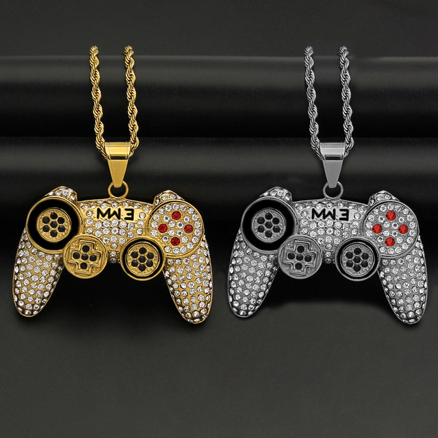 Hip Hop Iced Out Game Controller Waterproof Pendant Video Game Jewelry Birthday Gift for Gamer 316l Pvd Stainless Steel Necklace