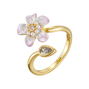 French Style Flower Open Ring Enamel Pave Setting Daily Wear Index Finger Ring Original Design - Product Image 5