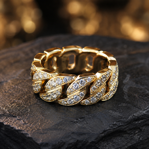 Anello con Catena Cubana e Zirconi per Uomo, Gioiello da Dito alla Moda e Trendy - Product Image 6