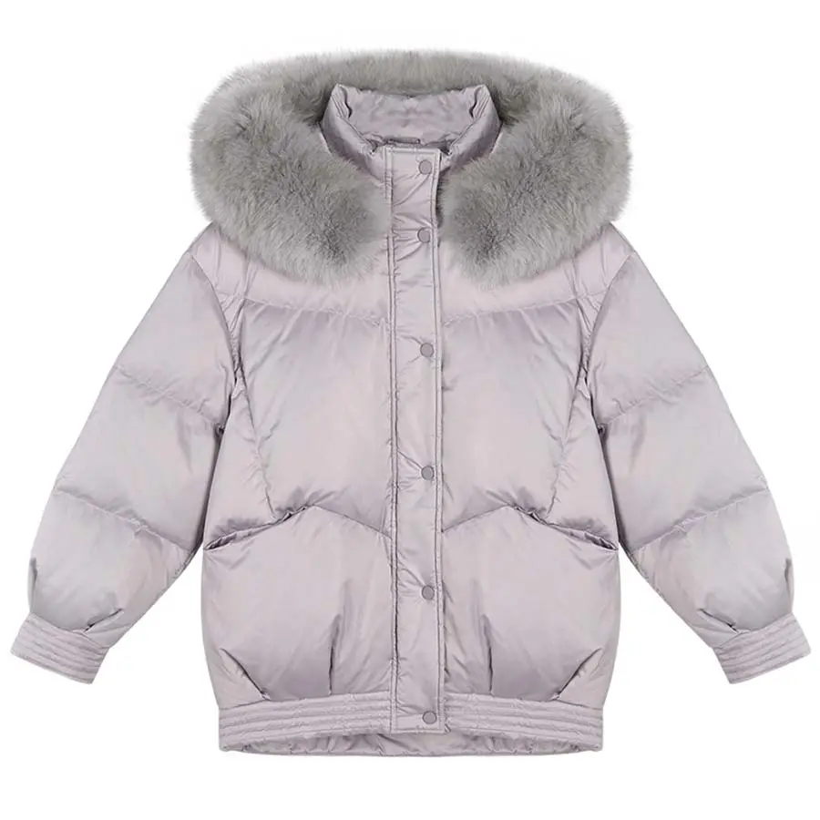 Hot Sale Winter Warm Women Fashion Oversized Coat Real Fox Fur Collar Hooded Down Coats