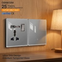 KESHIQI Interrupteur et prise en verre trempé ultra-brillant résistant aux rayures, 40 % plus fin que la version standard, pour la décoration intérieure moderne