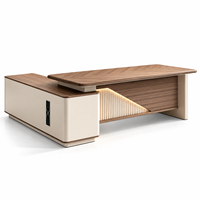 Bureau de direction en forme de L haut de gamme, moderne, en bois, pour PDG, table de patron, mobilier de bureau administratif avec LED