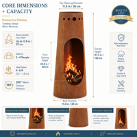 Cheminée extérieure en acier Corten, haute et conique, avec grille d'ouverture en capsule, pour brûler du bois, foyer en fer