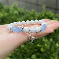 8mm Naturel Blanc Howlite Agates Bracelet Femmes En Acier Inoxydable Creux Oiseau Pendentif Bracelet Paix Colombe Cadeau