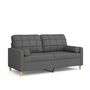 Dark Grey 2 Seater <b>Sofa</b> 100% Polyester Fabric Tufted Back Wooden <b>Legs</b> Modern Living Room Furniture - Product Image 1