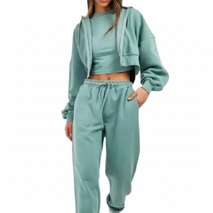 Chándales de algodón con logotipo personalizado para mujer, chaquetas de manga larga con pantalones cortos, conjuntos deportivos de 2 piezas para mujer - Product Image 1