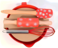 Ensemble de pâtisserie en silicone flocon de neige de Noël 4 pièces, bol mélangeur, rouleau à pâtisserie, spatule, fouet, kit d'outils de pâtisserie de Noël pour la cuisine
