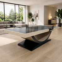 Ensemble de table de ping-pong et de billard contemporain avec rails en bois massif et poches en cuir, personnalisable, à vendre
