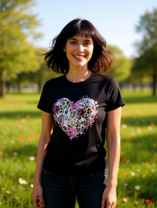 T-shirt con stampa di cuori di San Valentino da donna, manica corta, girocollo, top casual, design floreale, 100% cotone, abbigliamento primaverile ed estivo - Product Image 2