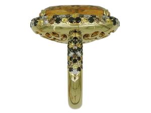 Anillo de boda con diamantes Moissan amarillos de fantasía en oro puro de 18 quilates con diamantes ovalados - Product Image 3