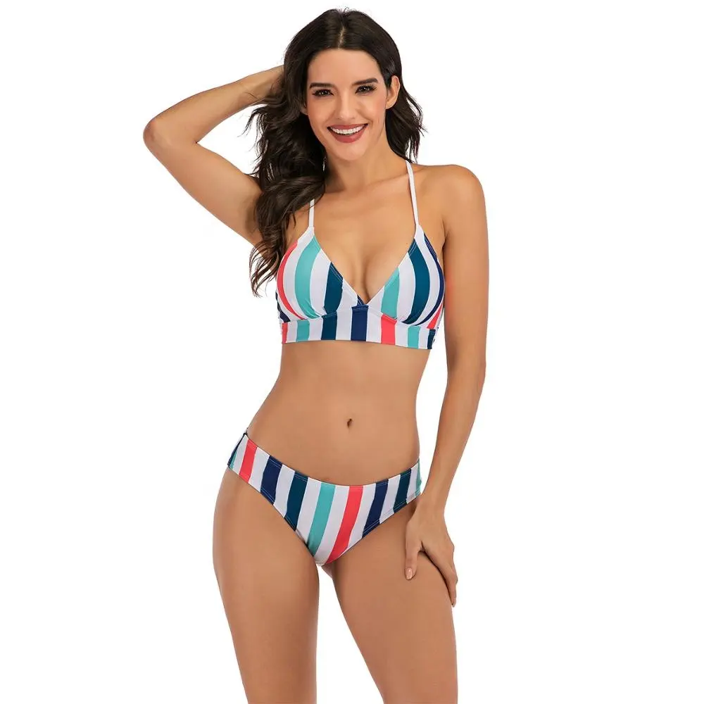 Stripe two piece swimsuit swimwear   beachwear