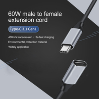 Cable de Extensión USB Tipo C de Carga Rápida, Macho a Hembra, de Aleación de Aluminio, PD 60W 3A, Venta al Por Mayor