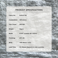 Veste coupe-vent ultra-légère et durable en tissu ripstop 100 % nylon 42 g/m² UPF 40+