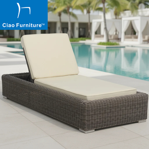 <span class=keywords><strong>Tumbona</strong></span> Moderna para Piscina de Mimbre Sintético Marrón Resistente a la Intemperie, Muebles de Exterior - Product Image 1