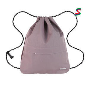 Accept Custom Logo Cotton Canvas <b>Drawstring</b> Backpack with Zippered Front Pocket Cinch Sack Pull String <b>Bags</b> for Gym,School - Product Image 4