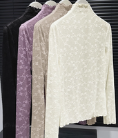 Chemisier à col montant en dentelle pour femme, haut en maille semi-transparente à manches longues, uniforme de travail pour rendez-vous