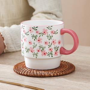 Custom ceramic mugs with <b>small</b> floral patterns, stackable <b>cups</b>, office <b>coffee</b> mugs, home high-end water <b>cups</b>; custom designs - Product Image 3