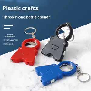 Porte-clés multifonctionnel créatif 3 en 1 en PVC avec ruban à mesurer, lumière LED, ouvre-bouteille et idée cadeau, en plastique - Product Image 4