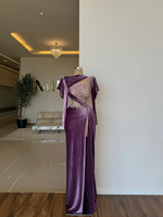 LM L0114 Robes de soirée 2025 Robe élégante pour anniversaire Fête de luxe Robe violette en velours à fente haute