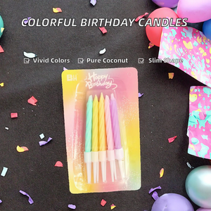 Colored Coconut Wax Tapered Birthday Party <b>Candles</b> with Colorful Suction Card Packaging 10 Packs - Product Image 2
