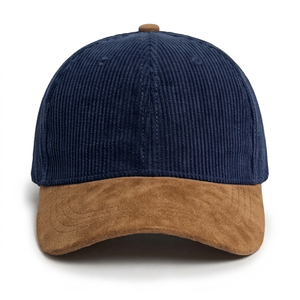 Gorra de Béisbol Unisex de Pana Azul Marino con Visera de Gamuza Marrón, Estilo Casual para Adultos, Apta para las Cuatro Estaciones - Product Image 1
