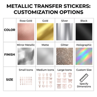 Adesivi Metallici Oro Rosa OEM con Linee Artistiche, Foglio Trasparente, Decalcomanie Iconiche per Regali di Caffè e Diari