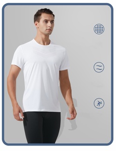 Vente en gros 140 grammes de vêtements jacquard pour la peau ultra-mince vêtements de sport respirants et décontractés pour hommes, vêtements de fitness à col rond - Product Image 2