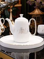 Service à café et à thé en céramique dorée à motifs paysagers, ensemble de vaisselle de luxe en porcelaine avec théière et tasses pour la décoration de la maison