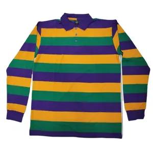 Ready To Ship Men Striped Pullovers Mardi Gras Purple Gold Green Long Sleeve Stripe Polo Shirts