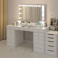 Coiffeuse Panneau Moderne de Luxe Personnalisée 13 Tiroirs Rangement pour Chambre à Coucher Ensemble Meubles MDF avec Miroir LED Bois Or 1 Pièce