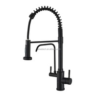 Robinet de cuisine commercial en nickel brossé avec douchette extractible, double bec, filtre à eau pure 3-en-1, logo laser OEM