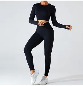 Vêtements de sport personnalisés Gym Fitness haut à manches longues sans couture organique scrunch pantalon ensembles d'entraînement pour les femmes butin ascenseur