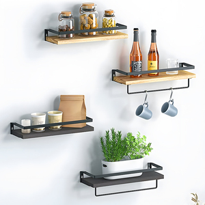 Estantes flotantes de <span class=keywords><strong>madera</strong></span> 2 Set Estante de baño <span class=keywords><strong>rectangular</strong></span> Organizador de toallas Estante montado en la pared - Product Image 4