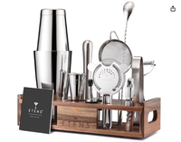 Ensemble d'outils de bar 24 pièces comprenant un support de rangement, des shakers et tous les ustensiles de mélange nécessaires pour la préparation de cocktails