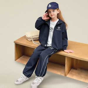 Ensemble deux pièces décontracté à capuche pour filles, automne, couleur unie, manches longues, pantalon, taille moyenne et grande, vêtements de sport pour <span class=keywords><strong>enfants</strong></span> - Product Image 4
