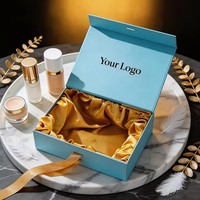 Boîte cadeau en carton rigide avec logo, ruban à nouer, pour emballage de produits de soin corporel, maquillage, perruques et accessoires capillaires, avec insert en satin de soie jaune tendance