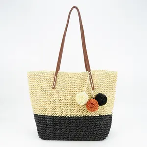 Bolso de mano de playa con cuentas de madera Retro para mujer, bolso de hombro abierto de verano grande, Correa OEM importado, tejido de paja, tendencia de moda para niñas - Product Image 1