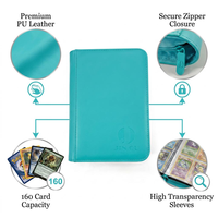 Porte-cartes Premium en cuir PU lisse bleu sarcelle à 4 pochettes, finition unie, avec fermeture éclair, pour cartes de sport, TCG, MTG