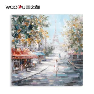 Custom Hand Paint Street Couples Oil Painting Warmly Welcomed Europe Design Canvas Art and Wall Art For Living Room