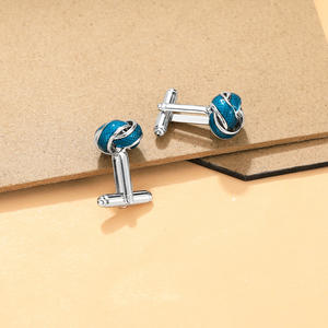 Mancuernillas para <span class=keywords><strong>Camisa</strong></span> Francesa para Hombre, Botones Redondos Simples en Oro y Plata, con <span class=keywords><strong>Nudo</strong></span>, Blancas y Azules - Product Image 5