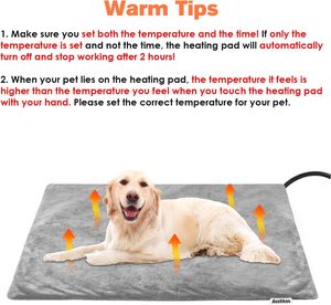 Coussin chauffant réglable pour chien et chat Asstikoo, minuterie à 12 niveaux, cordon résistant aux morsures, utilisation hivernale longue durée, tapis électrique - Product Image 2