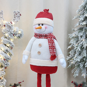 Père Noël et bonhomme de neige en tissu tricoté de 38 pouces avec jambes rétractables, décoration de Noël d'intérieur - Product Image 4