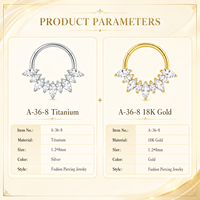 Anneau Clicker en Titane G23 Scintillant 5A CZ à Disposition en Éventail, Tendance et Sophistiqué, pour Piercing Septum, Conch, Hélix