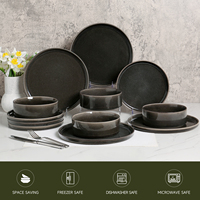 Service de vaisselle en céramique en grès 12 pièces Service de vaisselle noir avec assiettes et bols