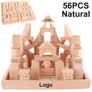 Commiki 100Pcsooden Nastacking Blockstle Bouwstenen Beuken Houten Speelgoed Kleur Doos Hout Unisex 75 Constructie Speelgoed