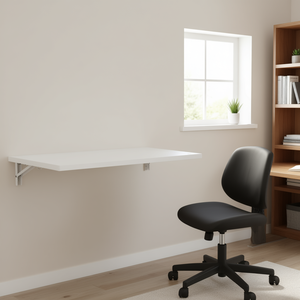 Bureau mural pliable simple et moderne, 31,5 x 15,7 pouces, support en fer, blanc, design minimaliste pour la maison et le bureau - Product Image 2
